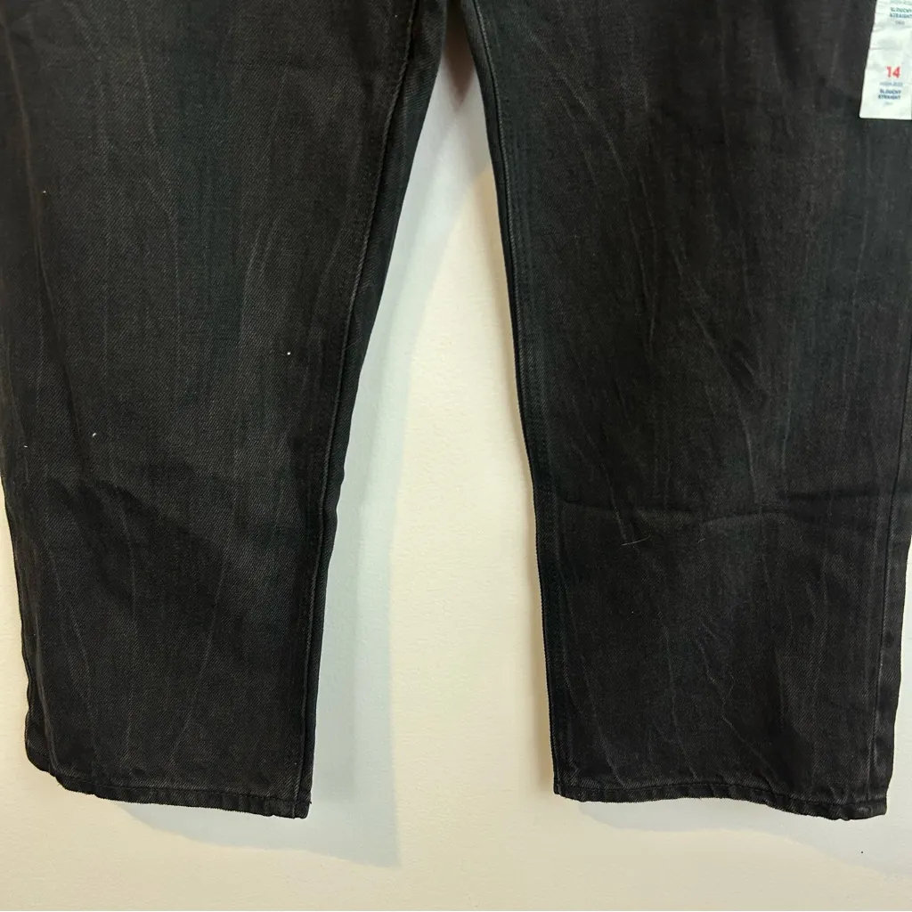 NWT Old Navy Black High Rise Slouchy Straight Distressed Black Denim Jeans Sz 14 - Image 11