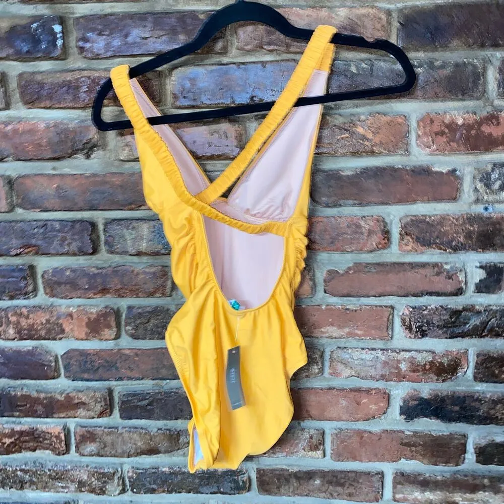 New J. Crew Marigold Yellow Scrunchie Strap Plunge One-Piece Swim Bathing Suit 0 - Image 5
