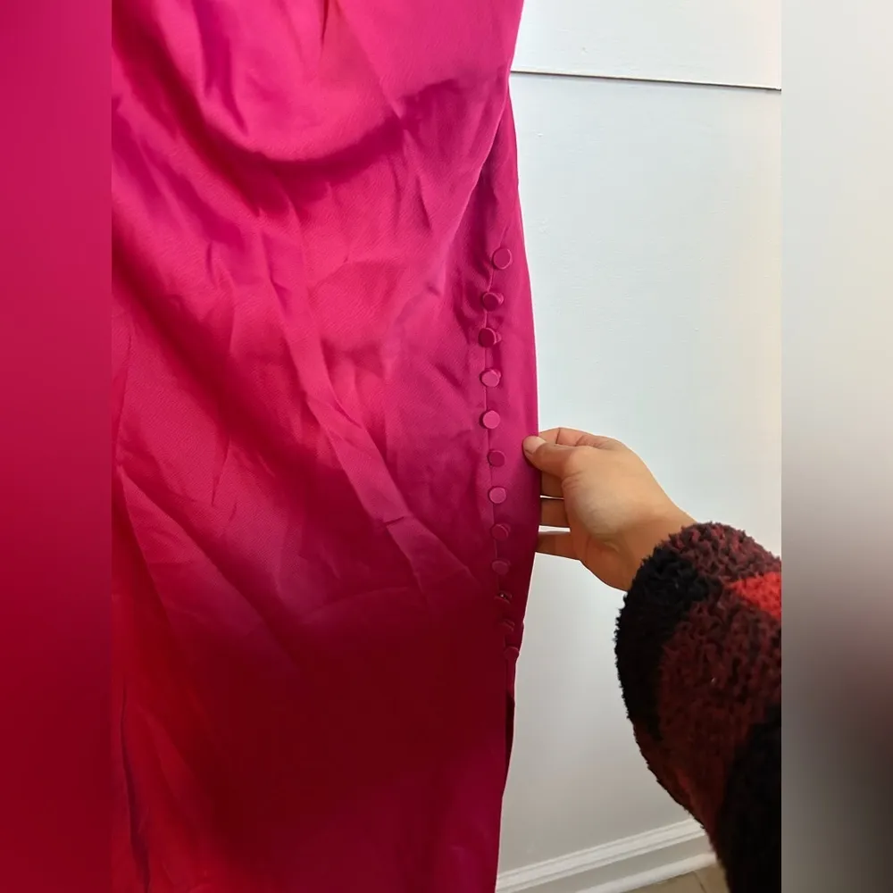 NWT Wayf Magenta Halter Drape Neck Satin Midi Dress - Image 3