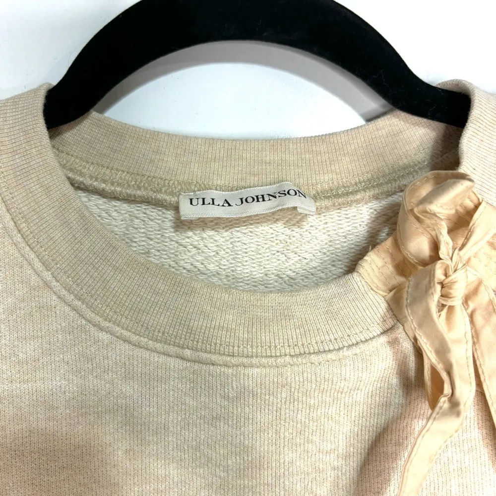 Ulla Johnson Harper French Terry Pullover Oatmeal Puff Sleeve Poplin Collar S - Image 10