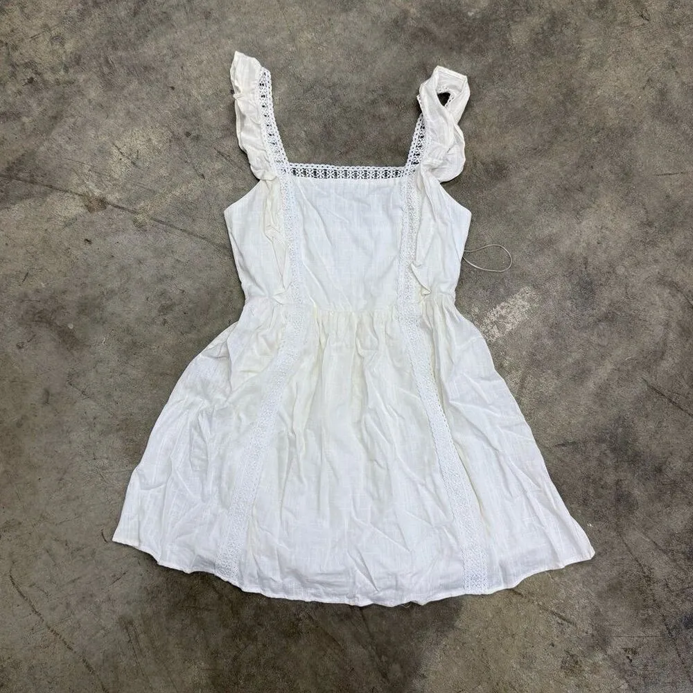 Altar’d State white linen coquette cottagecore crochet detail dress - Image 4