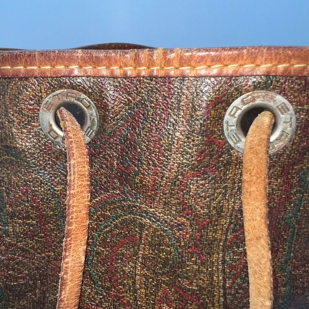 Etro 1993 Vintage‎ Drawstring Bucket Bag Brown - Image 4