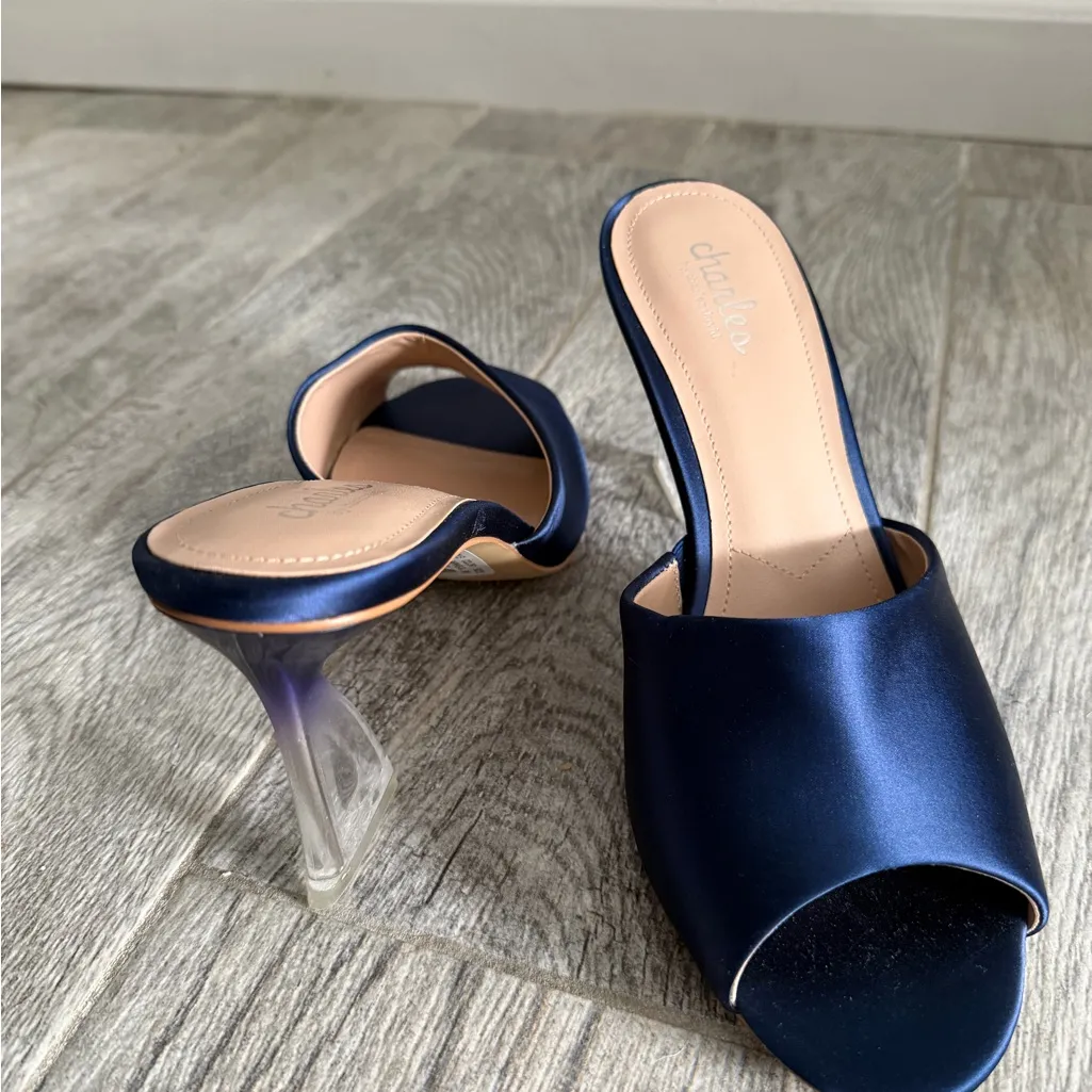 Women's Satin Navy Slip-on Pumps - Image 3