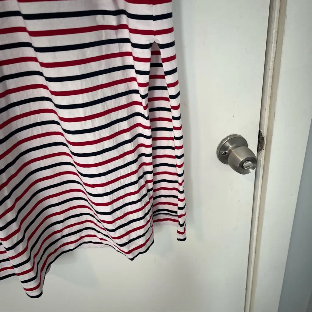 LOFT Striped Sleeveless Midi Dress with slit red, Blue, White pocket medium - Image 5