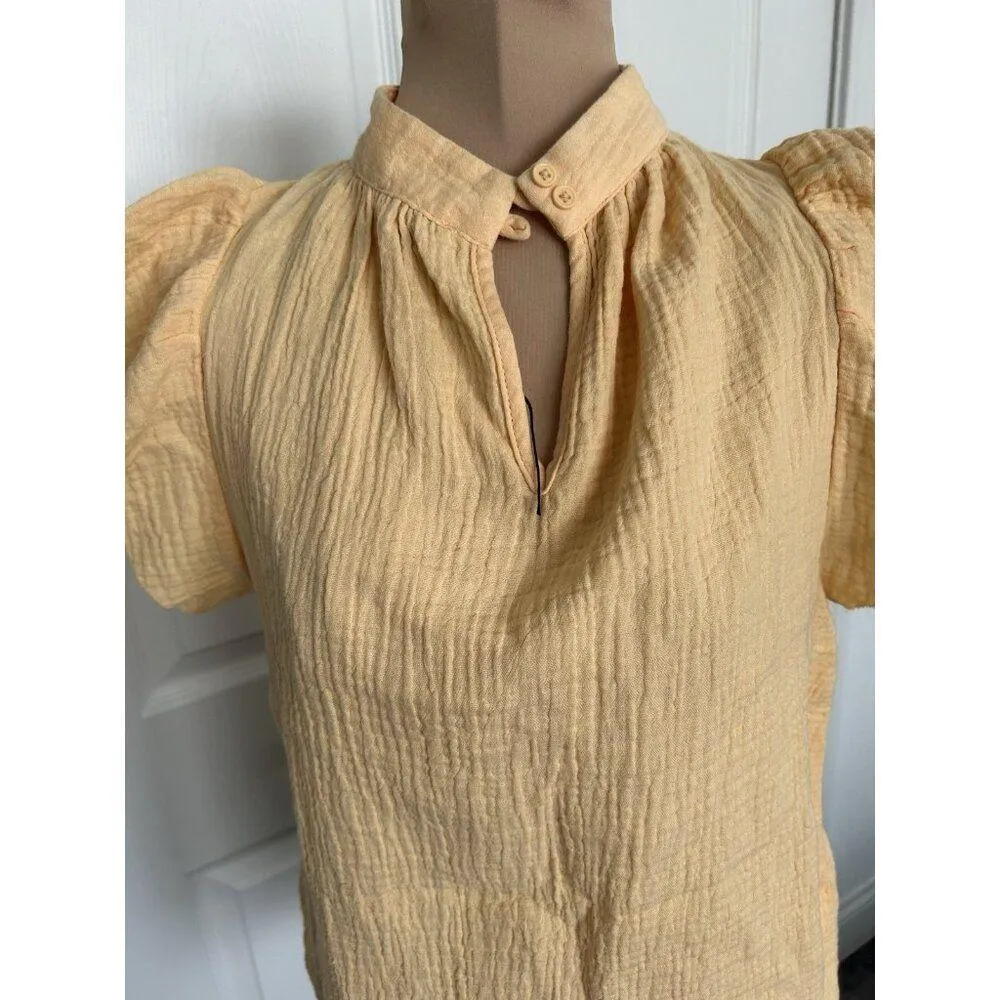 Joe’s Jeans Gauze Flutter Sleeve Mock Neck Top Apricot Yellow Size S - Image 4