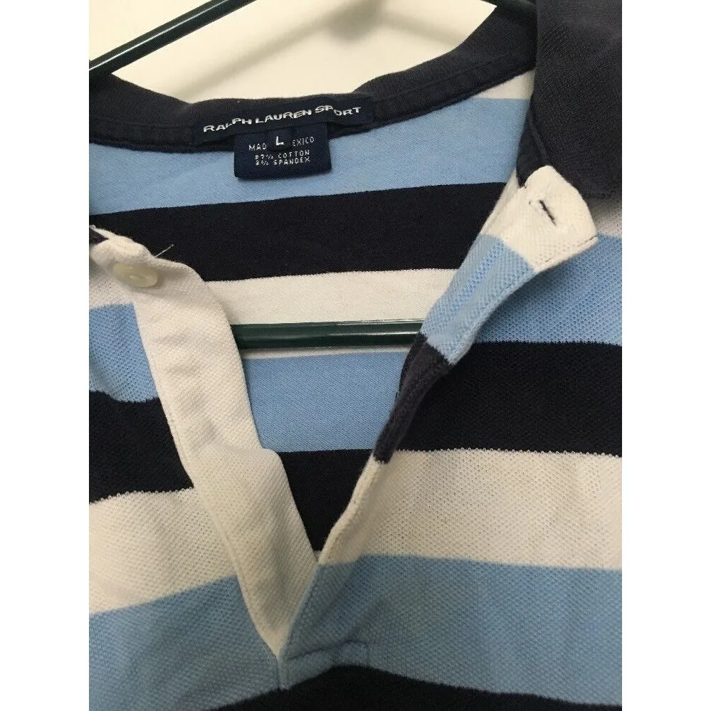 Ralph Lauren Women's Juniors Blue Striped Short Sleeve Polo Shirt Large - Image 6