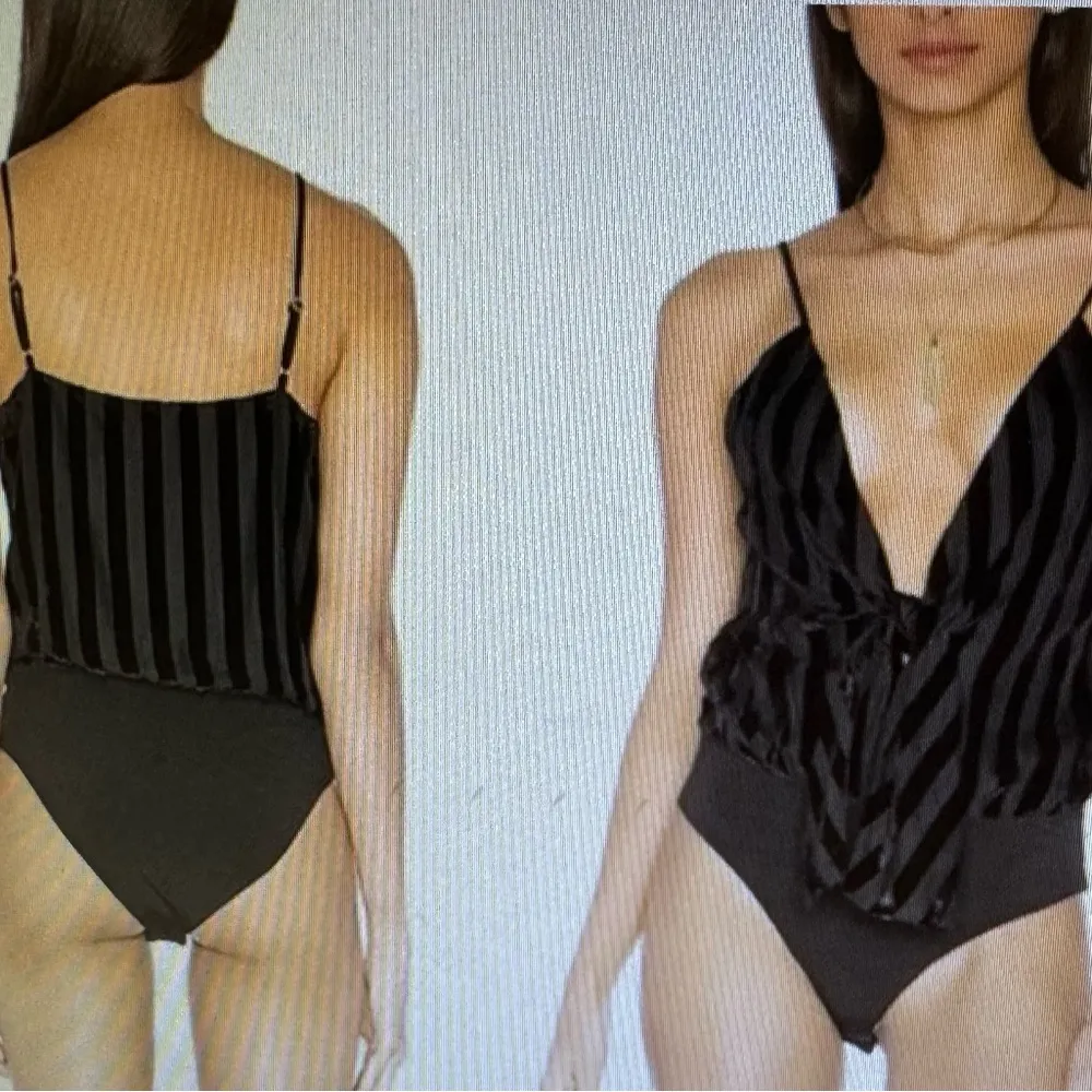 Revolve x House of Harlow 1960 Lauren black velvet stripes bodysuit, size XS - Image 3