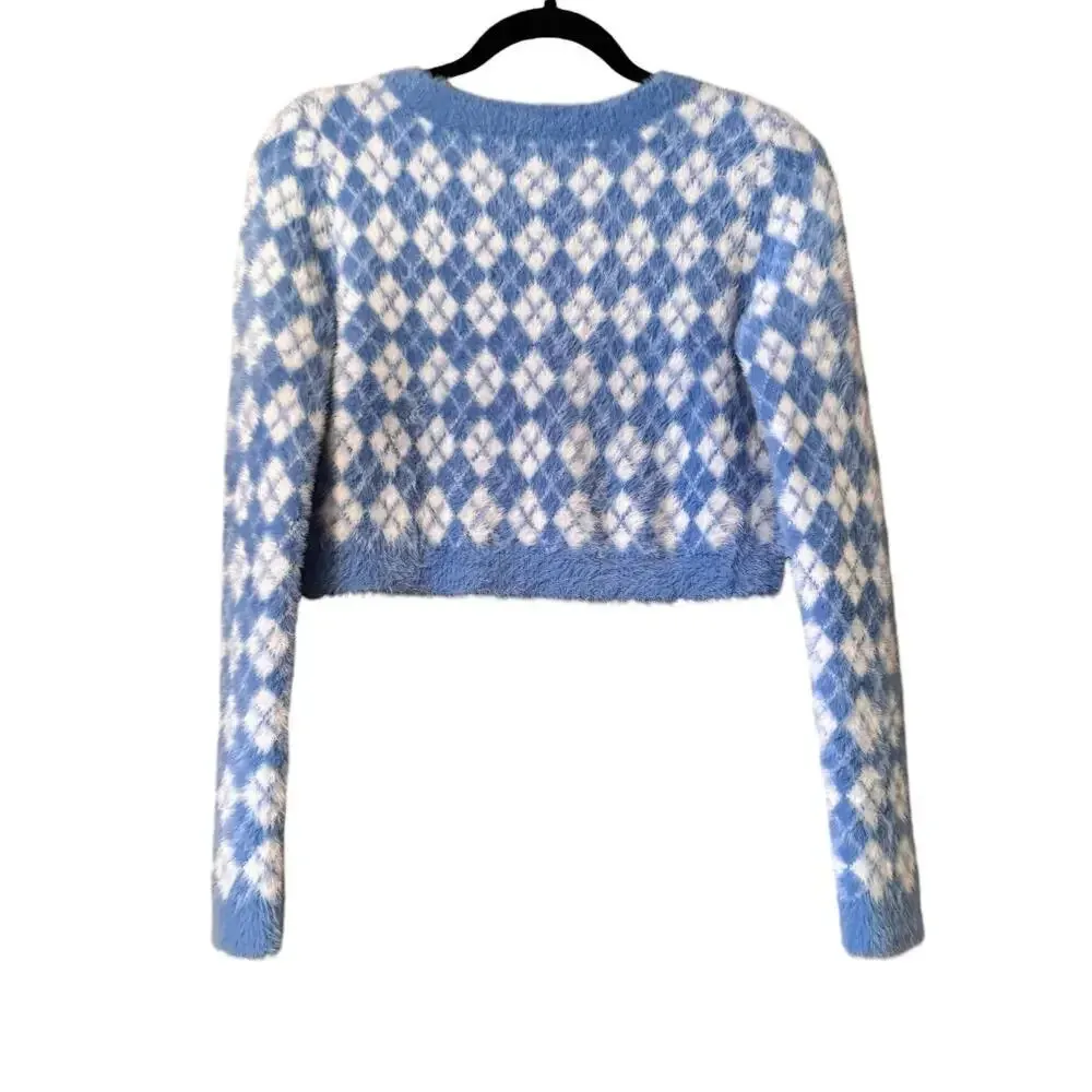 Sunday Best fuzzy cozy preppy cropped cardigan S clueless classic trendy White - Image 2