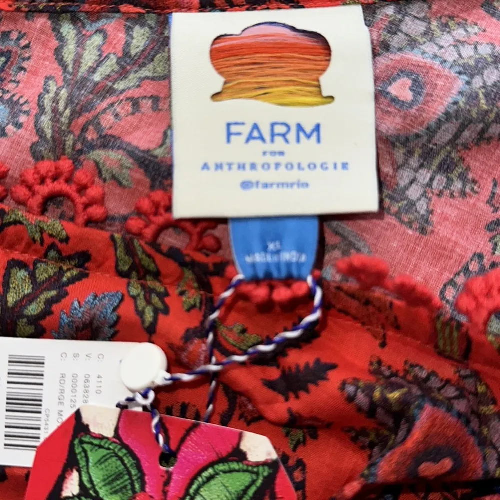 FARM RIO x Anthropologie One Shoulder Crop Top Red Motif Puff Sleeve XL NWT $158 - Image 7