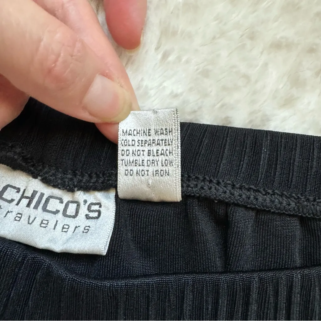 Chicos Travelers Slinky Knit Pants Size 1 M Black Side Slit Straight Pull On - Image 6