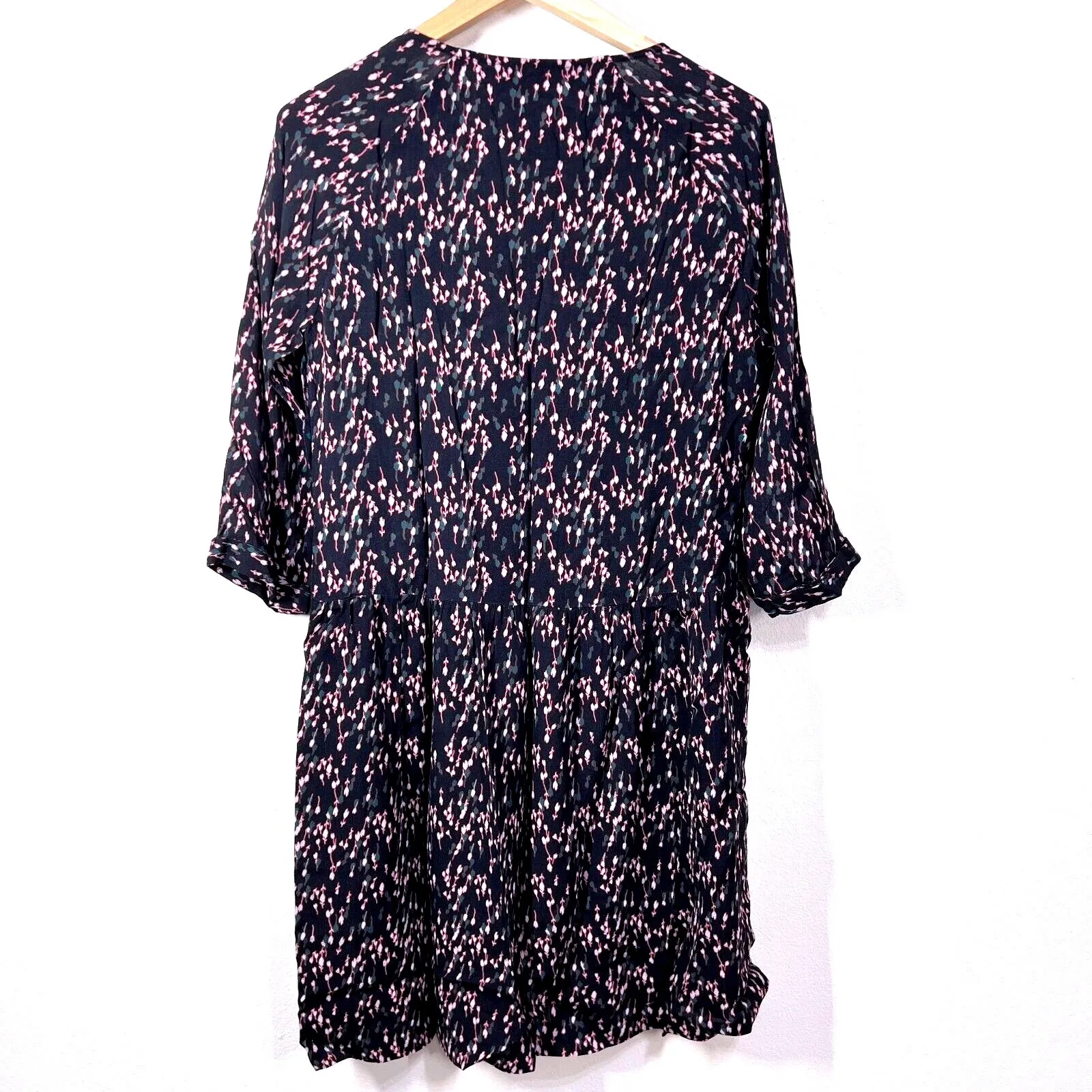Garnet Hill  Micro Floral Print Dress V-Neck Long Sleeve Casual Midi Dress  12‎ - Image 2