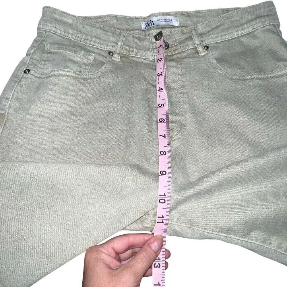 ZARA WOMEN HIGH WAISTED DENIM JEAN SHORTS 8” SIZE 31‎ TAN MOM CASUAL SUMMER BOHO - Image 5