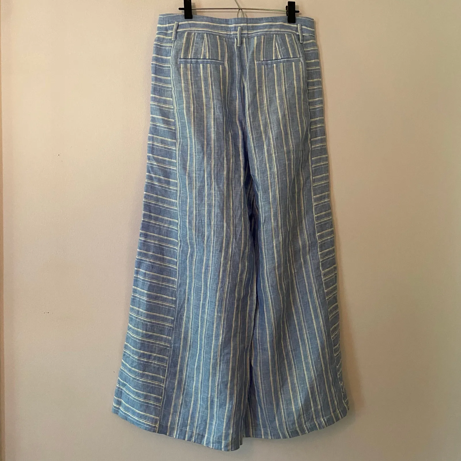 Anthropologie ett:twa Blue White Striped 100% Linen Wide Leg Flowy Pants Women 8 - Image 7