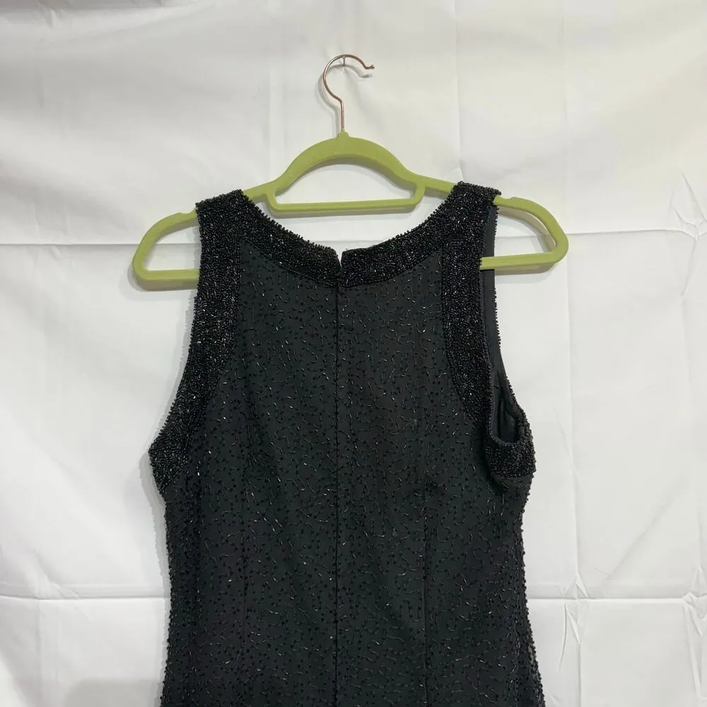 Laurence Kazar Black Beaded Vintage Mini Dress Sz L - Image 7