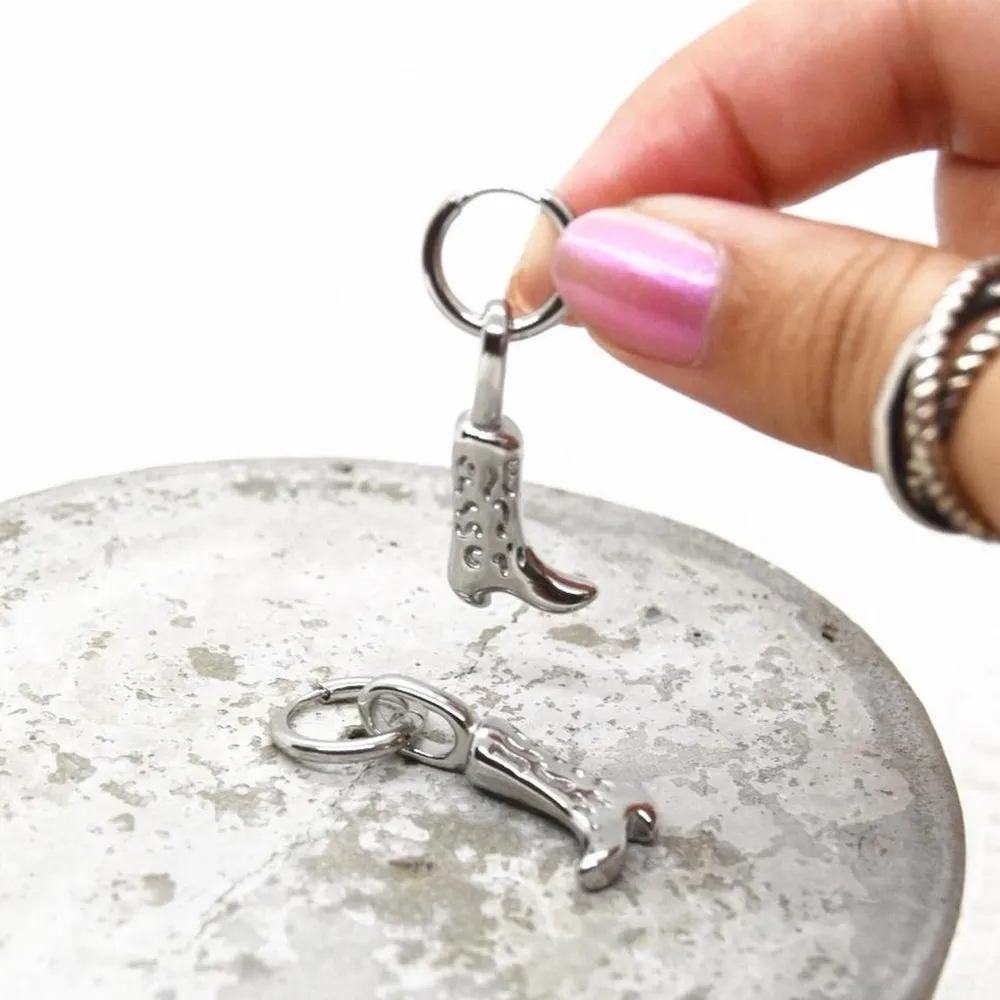 Stainless Steel Silver Cowboy Boot Earrings - Image 4