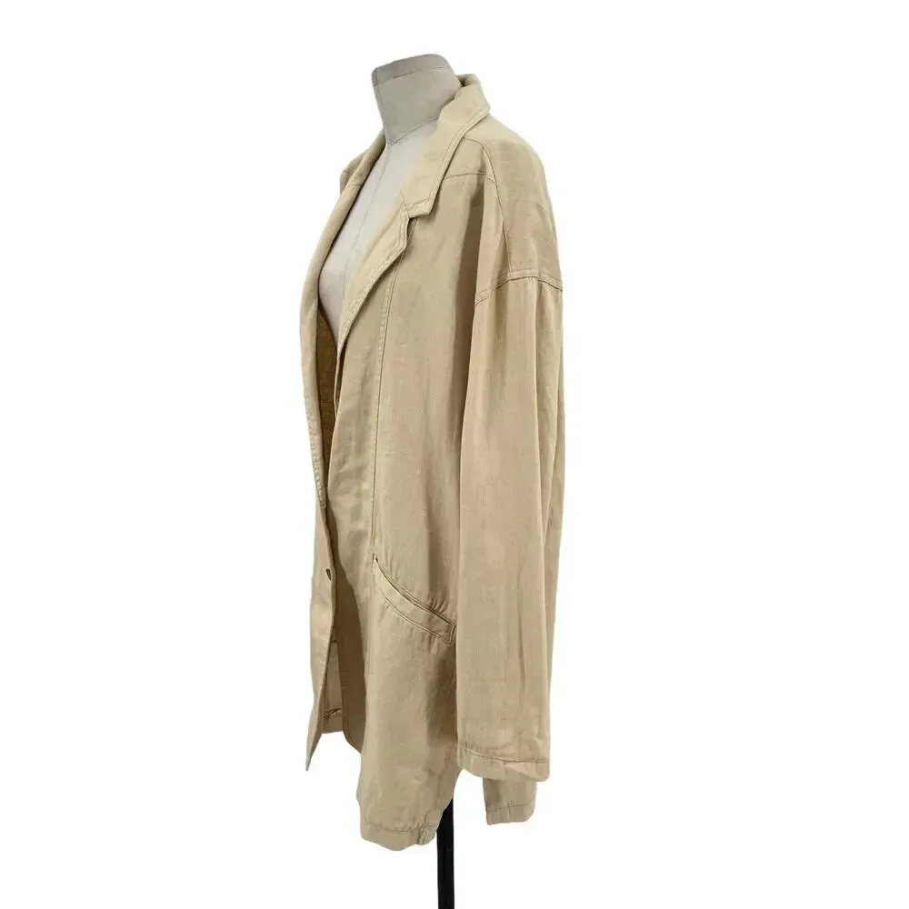 Anthropologie Pilcro Summer Blazer Jacket‎ Linen Cotton Taupe Tan Cream Size XL - Image 9