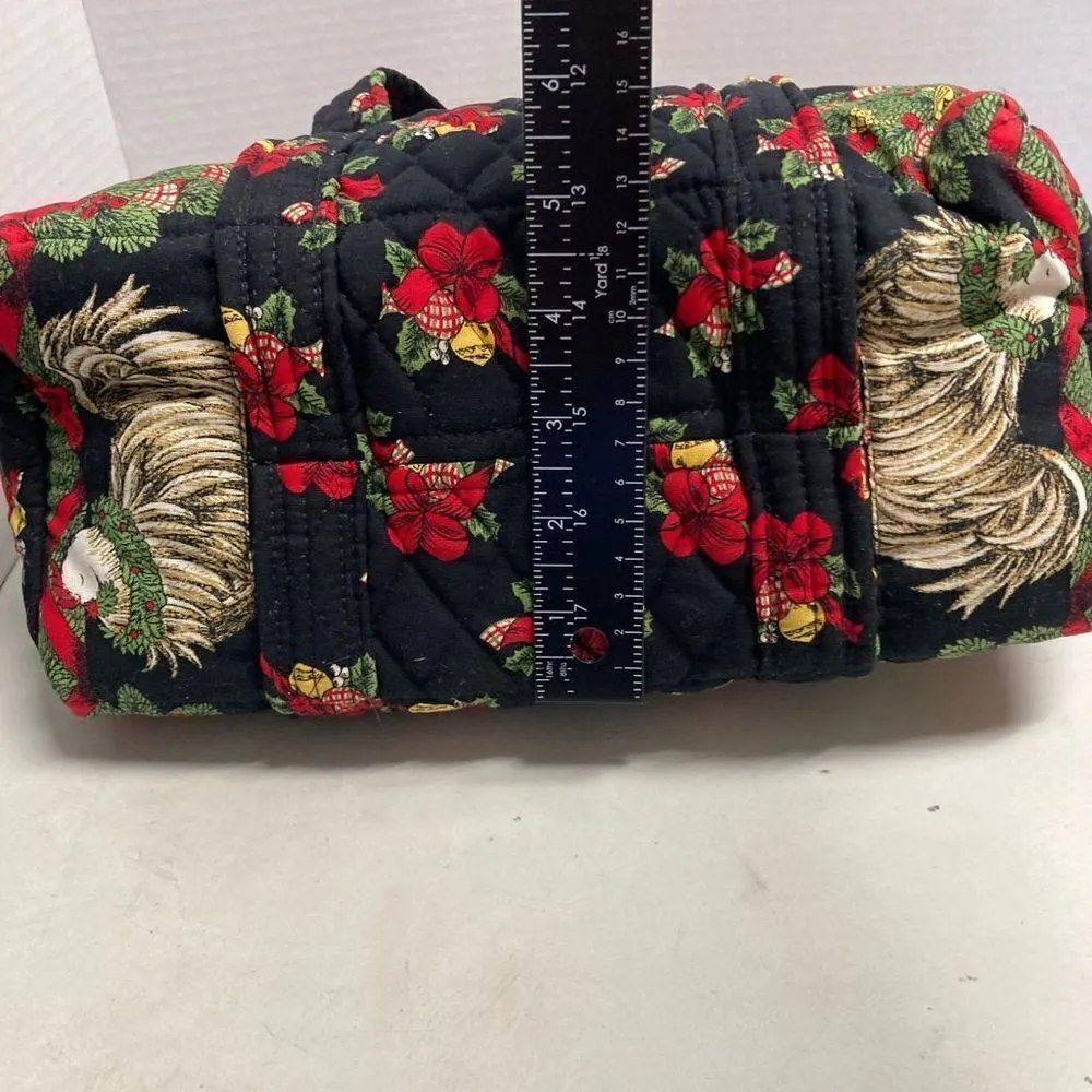 Vintage Vera Bradley RARE Black &‎ Red Hens &Holly Print Classic Quilt Handbag - Image 6