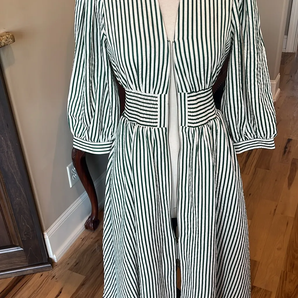 Entro Brantley Dress Green Cream Smocked Waist Fit and Flare Flowy New - Image 12