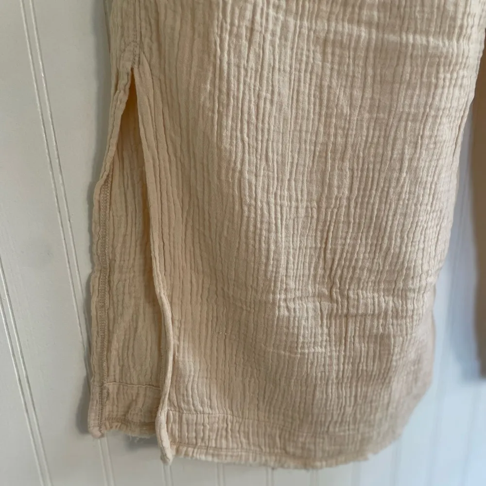 MELISSA NEPTON Summer Pant Pull On Wide Leg Waffle Cotton in Beige Clair Size L Tan Size L - Image 8