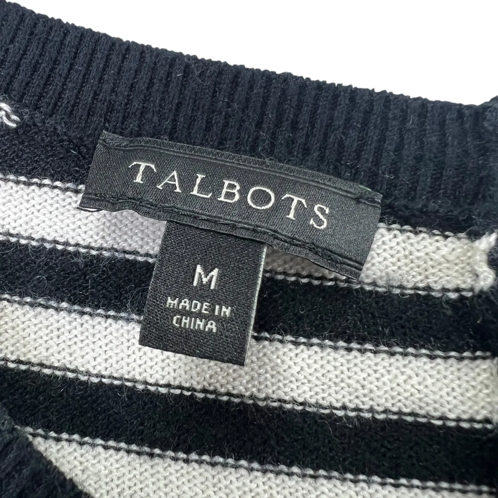 Talbots Women’s Striped Cashmere Sweater Black White M Long Sleeve Casual Chic - Image 2