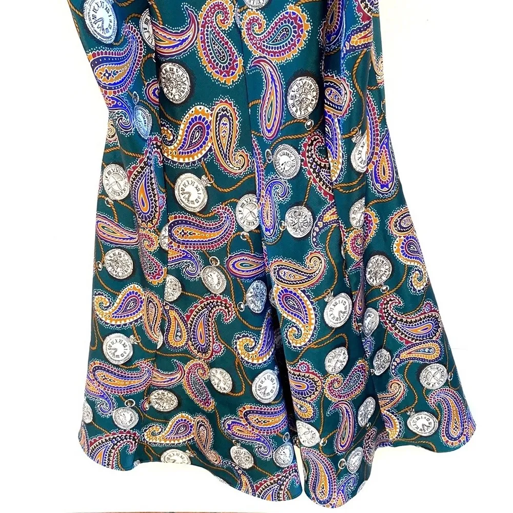 Violets & Roses vintage Womens large sleeveless green paisley clock print dress - Image 7
