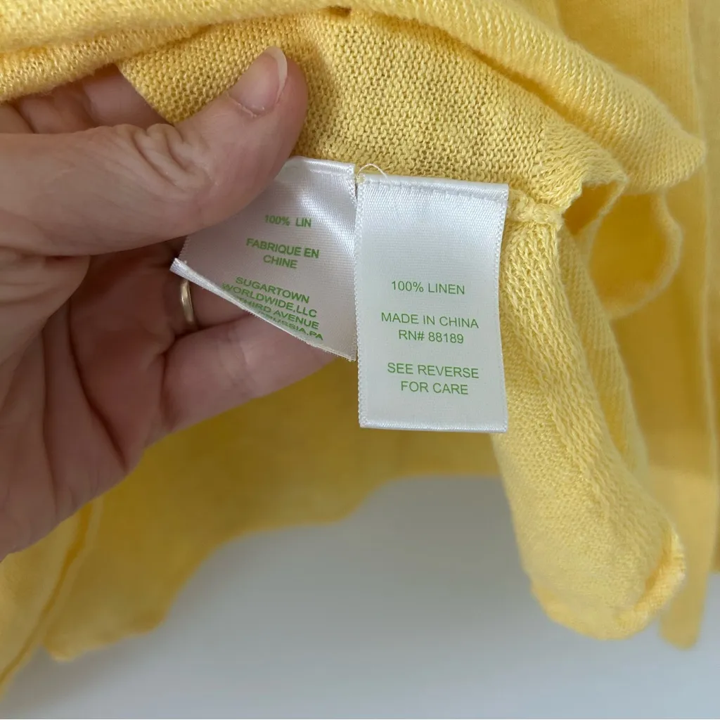 Lilly Pulitzer  Taryn Yellow V Neck Linen Knit Pullover Light Sweater L - Image 7