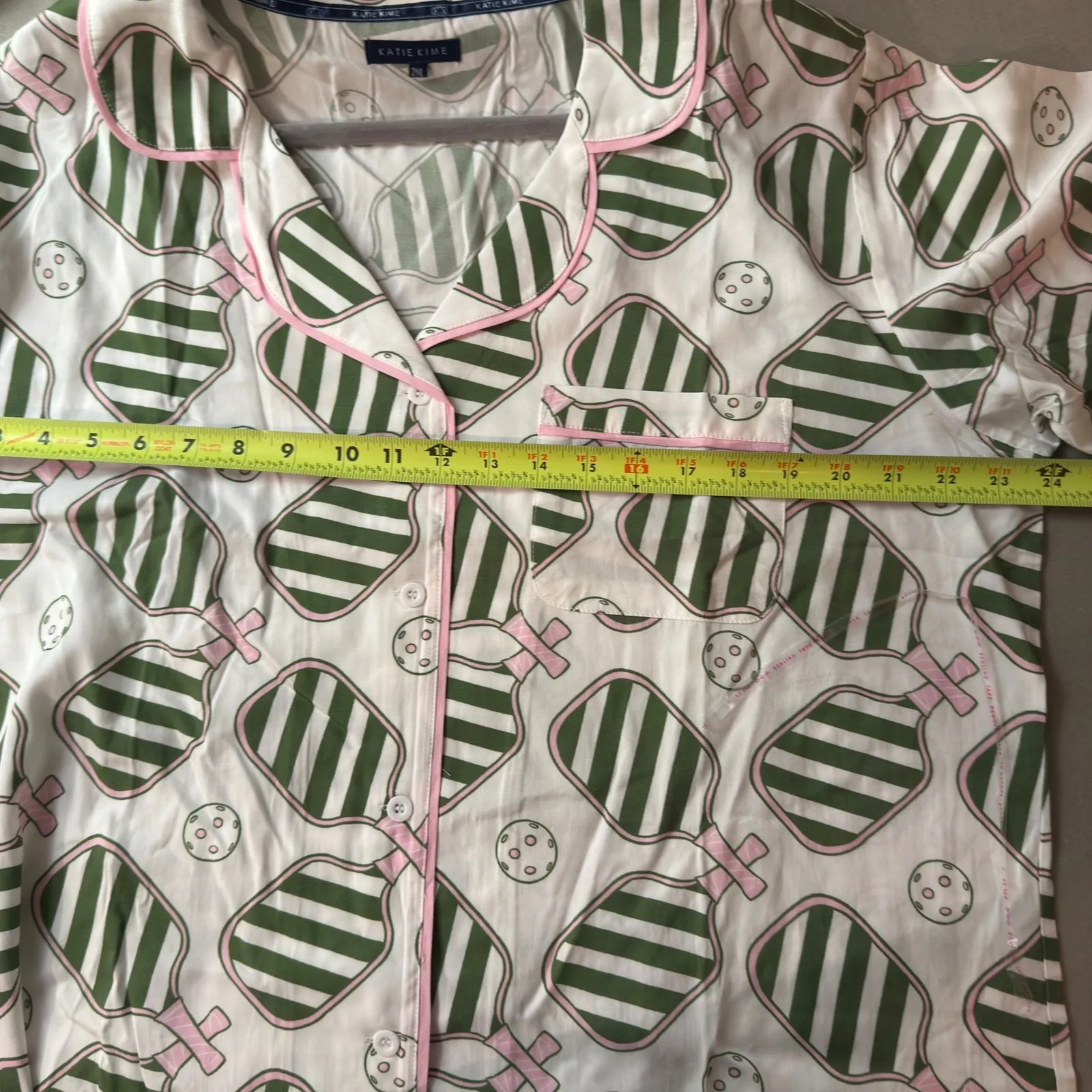 Katie Kime Pajama Set 2XL Womens Pickleball Print Short Sleeve Top & Shorts White Size XXL - Image 5