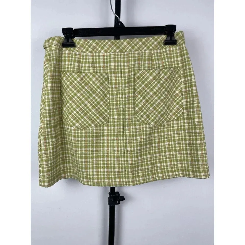 Urban Outfitters Tori Green Plaid Mini Wrap‎ Skirt With Pockets Size M - Image 6