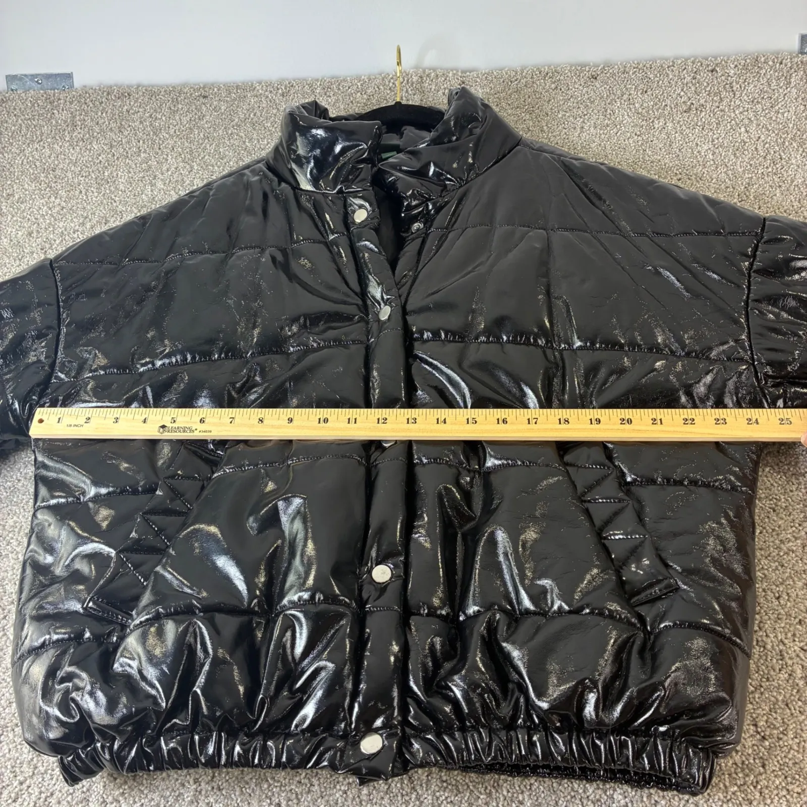 Wild‎ Fable Black Puffer Jacket Shiny Quilted Coat Womens Size L - Image 4