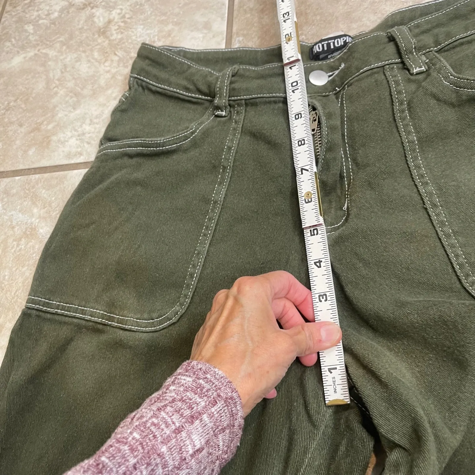 Hot topic Olive Green Wide Leg Jeans Star Detail Stitching Size 11 JUNIORS/LADY - Image 6