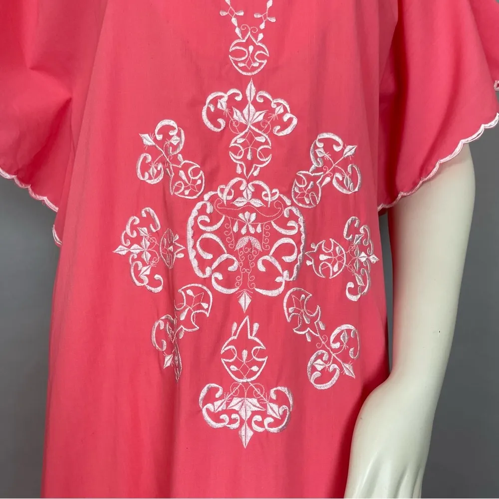 Kaftan Pink Scalloped Sleeve Notched Neckline Pink Maxi Dress Size Medium Caftan - Image 15