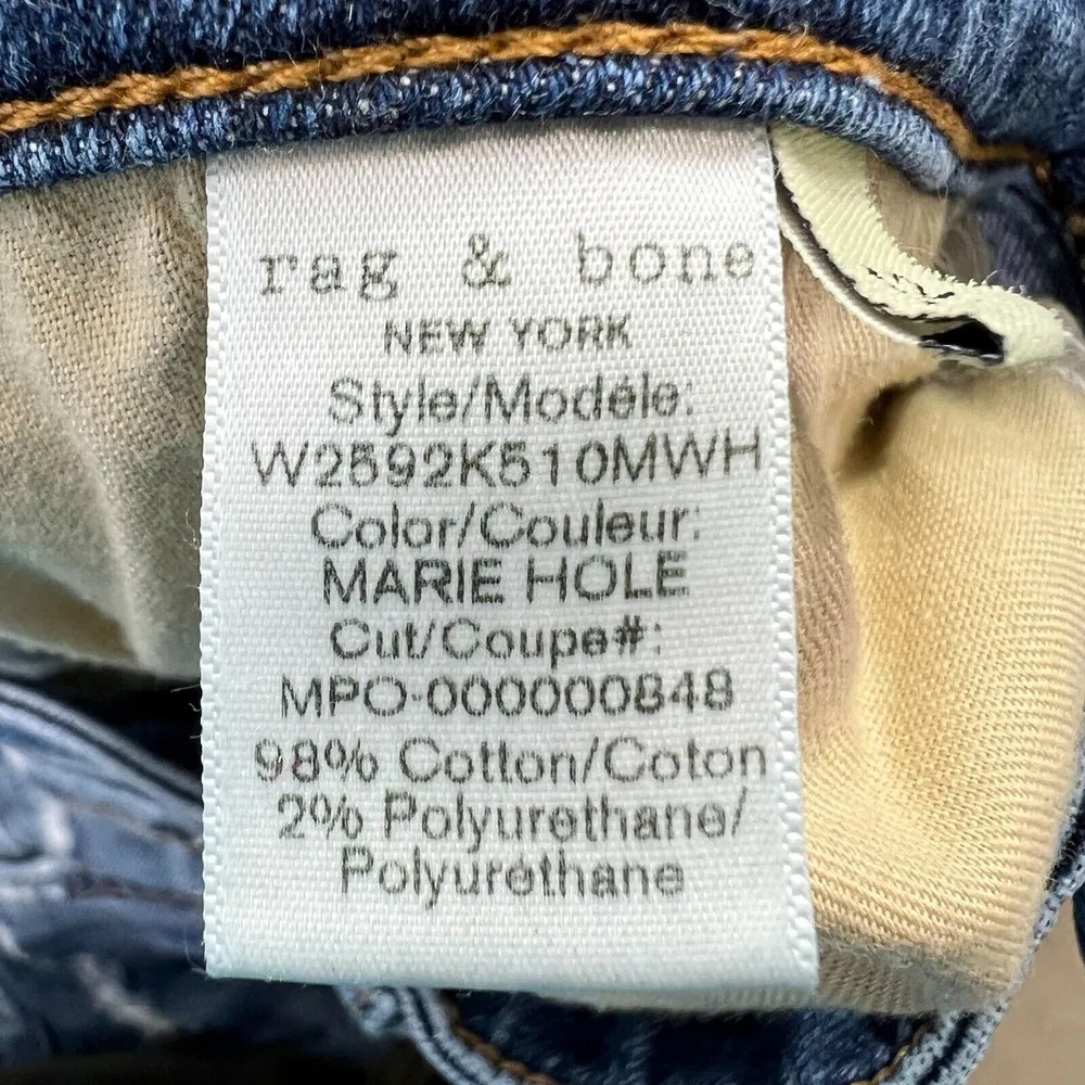 Rag & Bone Dre Low-Rise Boyfriend Marie Womens 32 Denim‎ Blue Distressed Raw Hem - Image 6