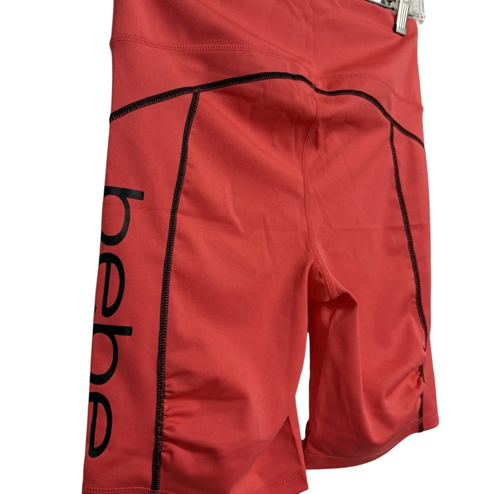 Bebe Sport Hibiscus Contrast Stitch Ruched Pocket Biker Shorts Women's Size M Red Size M - Image 7