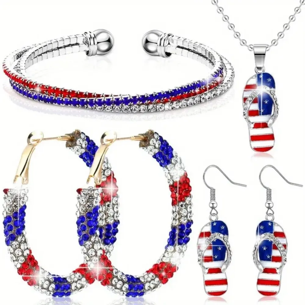 July 4th Necklace, Bracelet and 2 Pair of Earrings Set NWT Red - Image 6