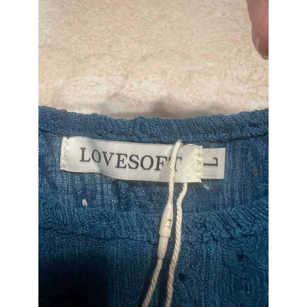 Lovesoft Pullover Eyelet Blouse Sz L Bluish Green NWT Blue Size L - Image 3