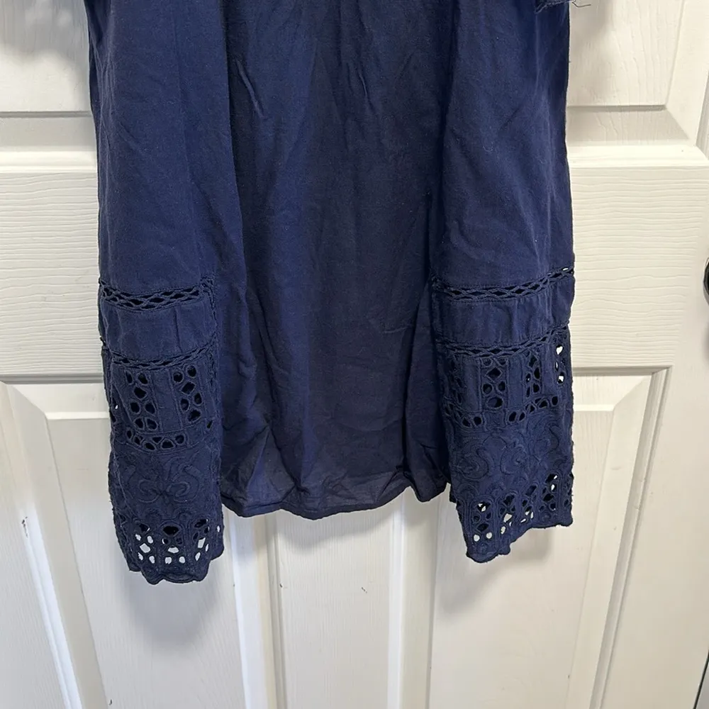 Anthropologie dRA Navy Off Shoulder Eyelet Nancy Dress XS - Image 6