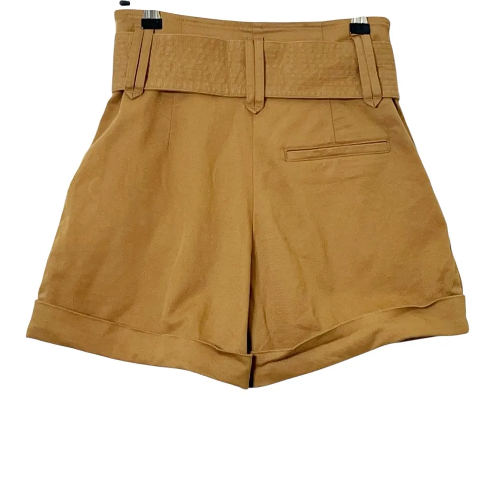 Sezane Rome Caramel High Waist Shorts Women’s Size 2 US Belted Pleated Paperbag - Image 3