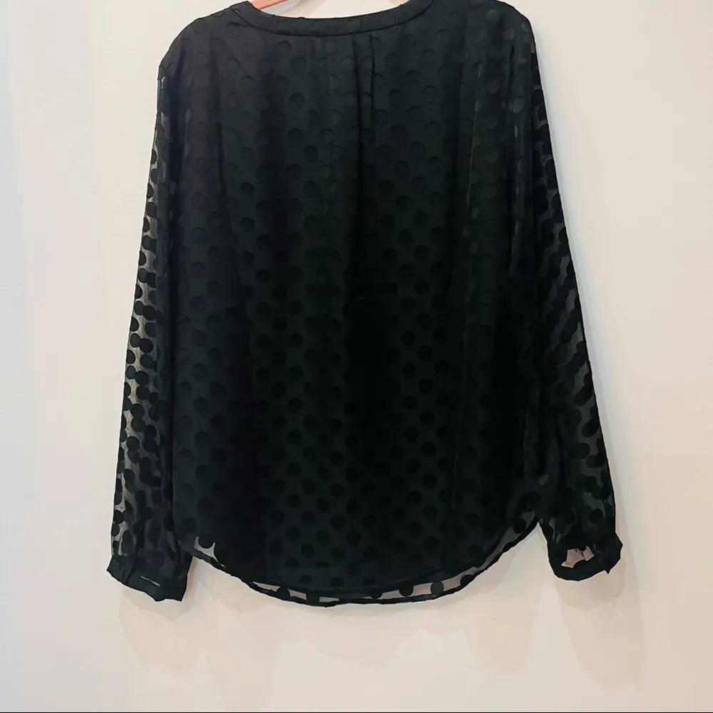 NWT Talbots Lined Sheer Long Sleeve Clip Dot V Neck Blouse black sz Medi… - Image 23
