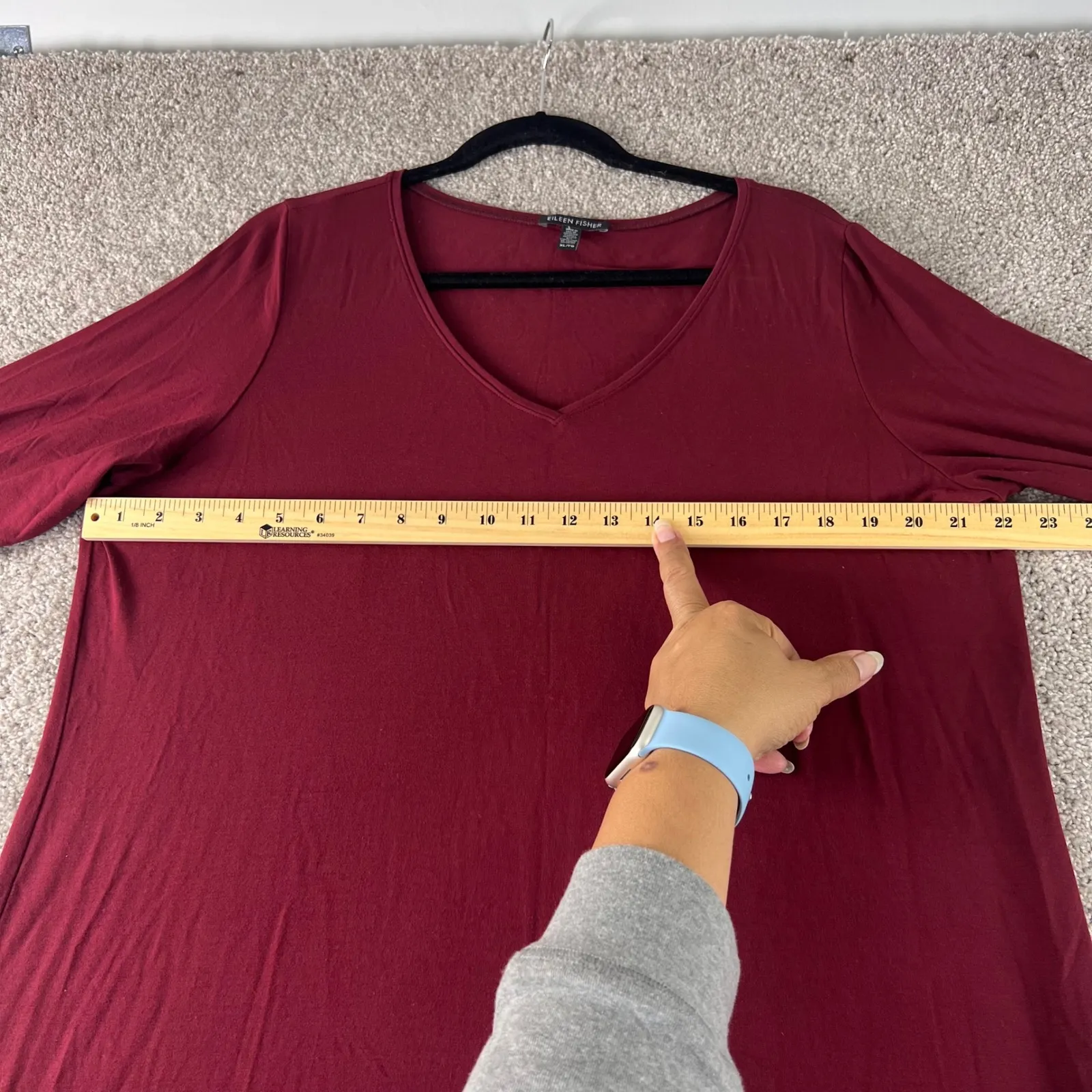 Eileen Fisher Red Long Sleeve V Neck Knit Dress Comfortable Casual‎ Career Shift - Image 3