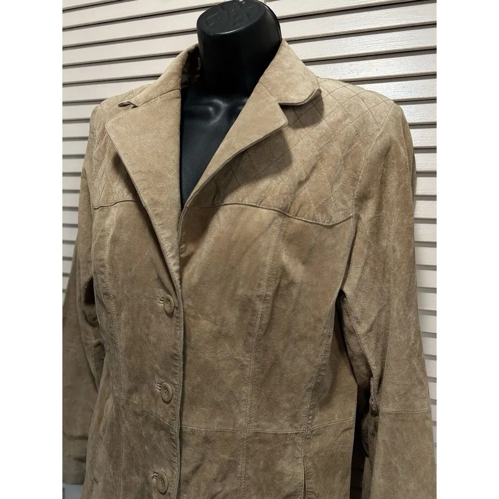 Studio By Liz‎ Claiborne Camel Color Long Sleeve Suede Button Up Jacket Size L - Image 2