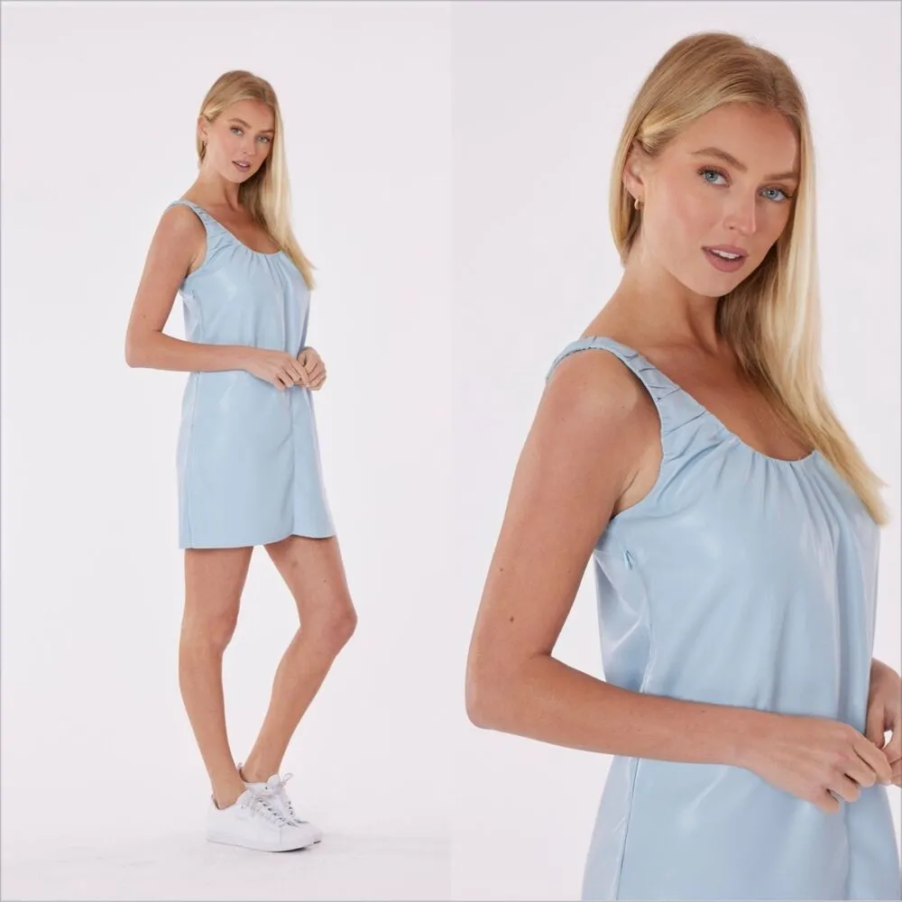 Dolce Cabo Faux Leather Sleeveless Dress Size XS NWT Light Blue Tank Shift - Image 2