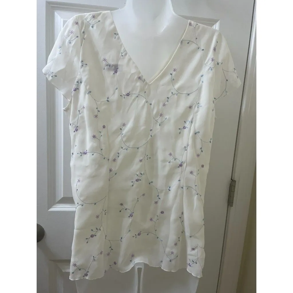Bonmarche UK SZ 16 US SZ 12 Embroidered Flowers PETAL SLEEVES TOP BLOUSE White - Image 8