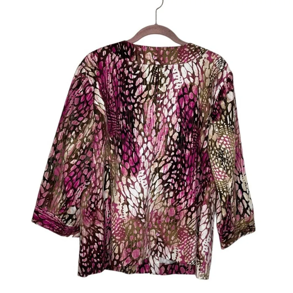 CHICOS ADDITIONS Pastel Animal Prints Open Jacket Sequin Collar Size 3 XL - Image 5