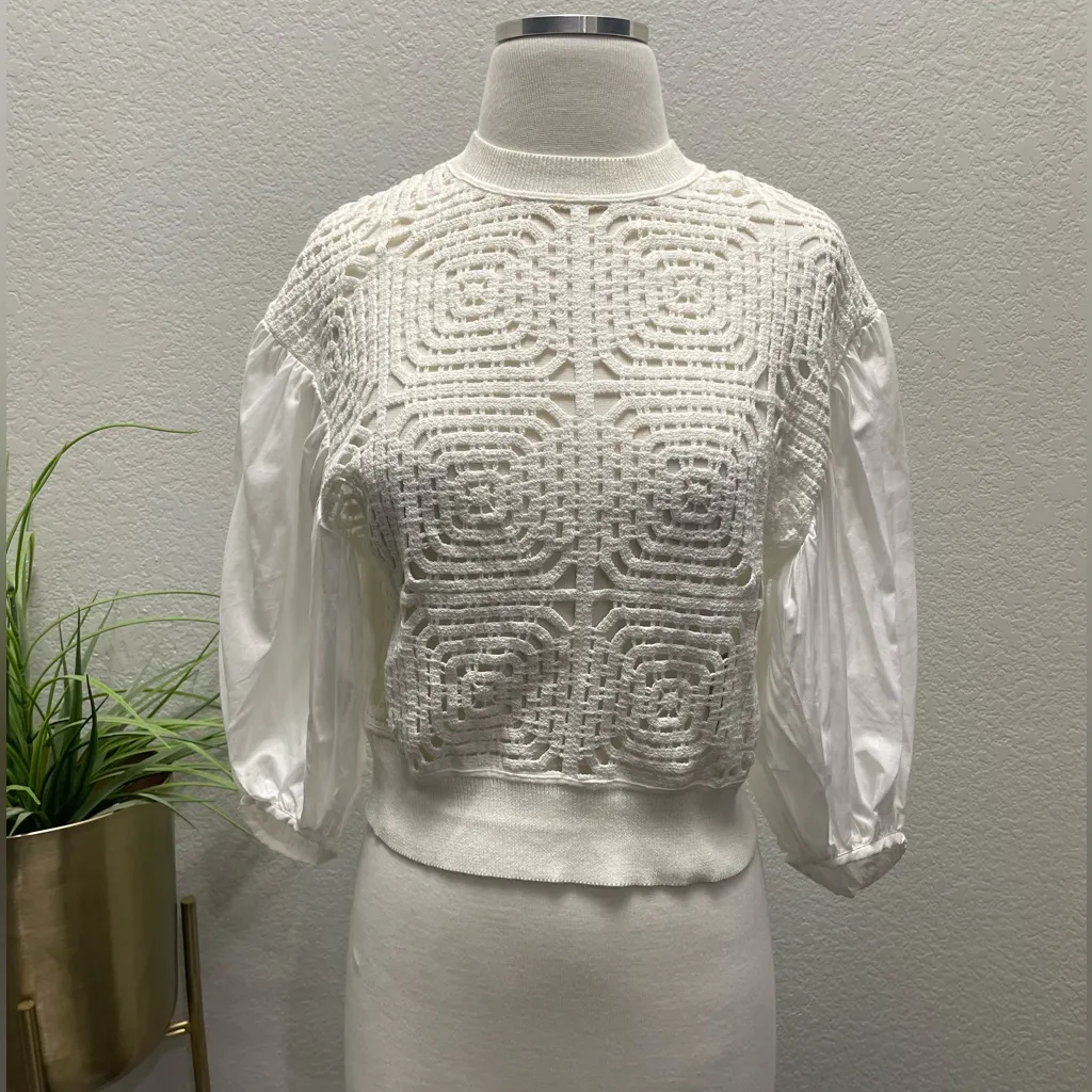 NWT All Saints Sol Mixed Media Lace Top in Chalk‎ Sz XS $279 - Image 6