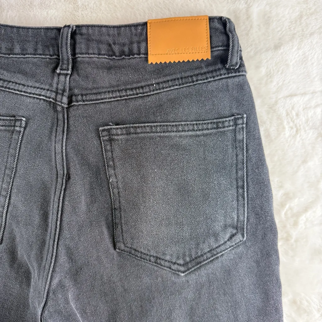 Avec Les Filles Cropped Flare Jeans 26 Distressed Raw Hem black Wash Denim - Image 10