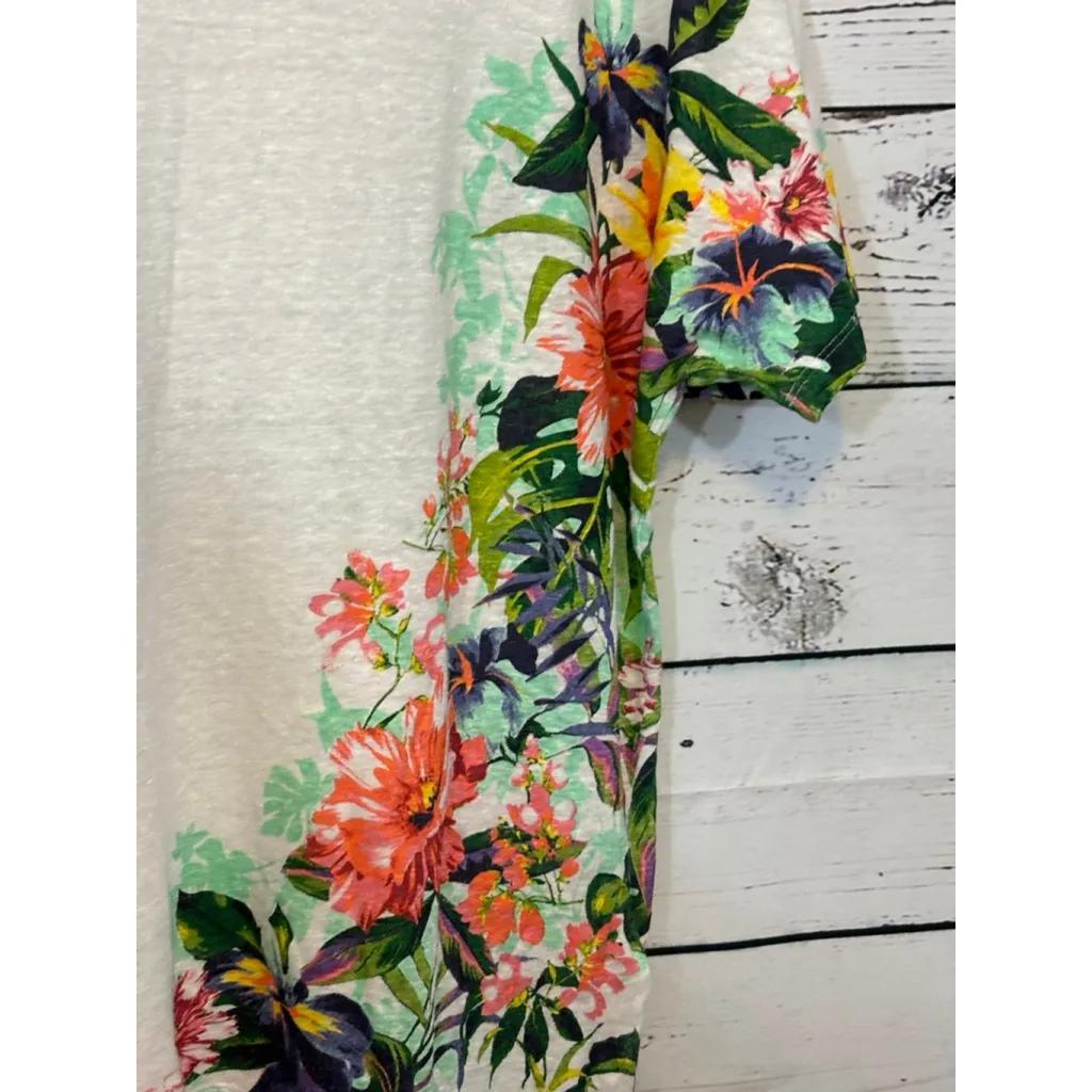 Women's Tommy Bahama Linen Blend Floral T-Shirt White/Green Size L - Image 6
