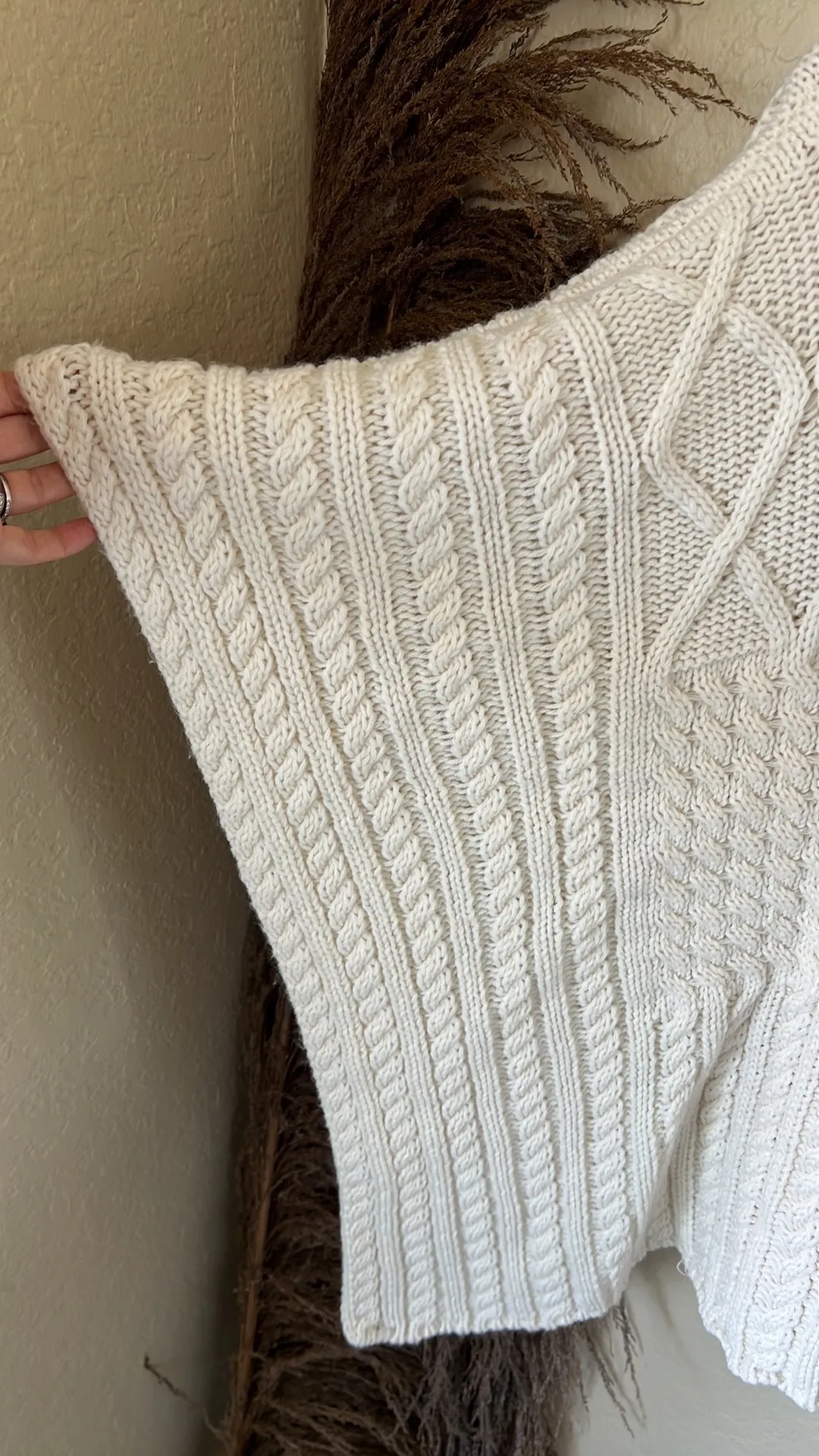 Aran Traditions Cream Knit Poncho Sweater Tan - Image 7