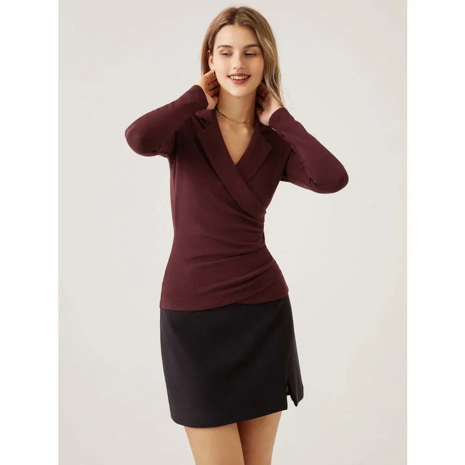 OGL Collared Surplice Ruby Top ProWarm Thermal Wrap Top Sophisticated Chic - Image 2