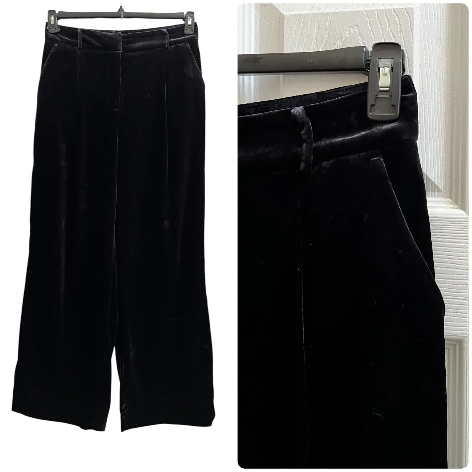 Loft Velvet Black The Peyton Pocket Pleated Wide Leg Trouser Pant Size 8 - Image 2