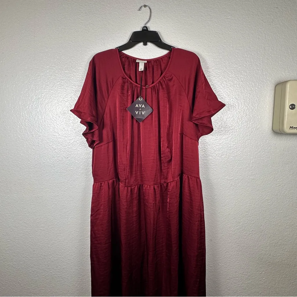 Ava & Viv Women's Burgundy Midi Dress - Image 2